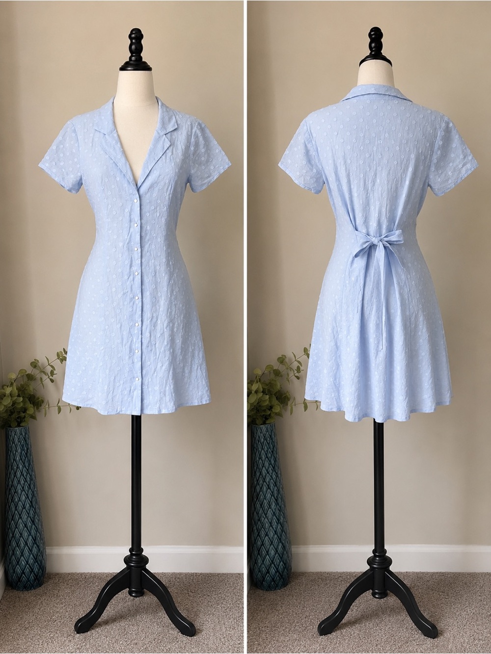 Majorelle Light Blue Swiss Dot Shirt Dress